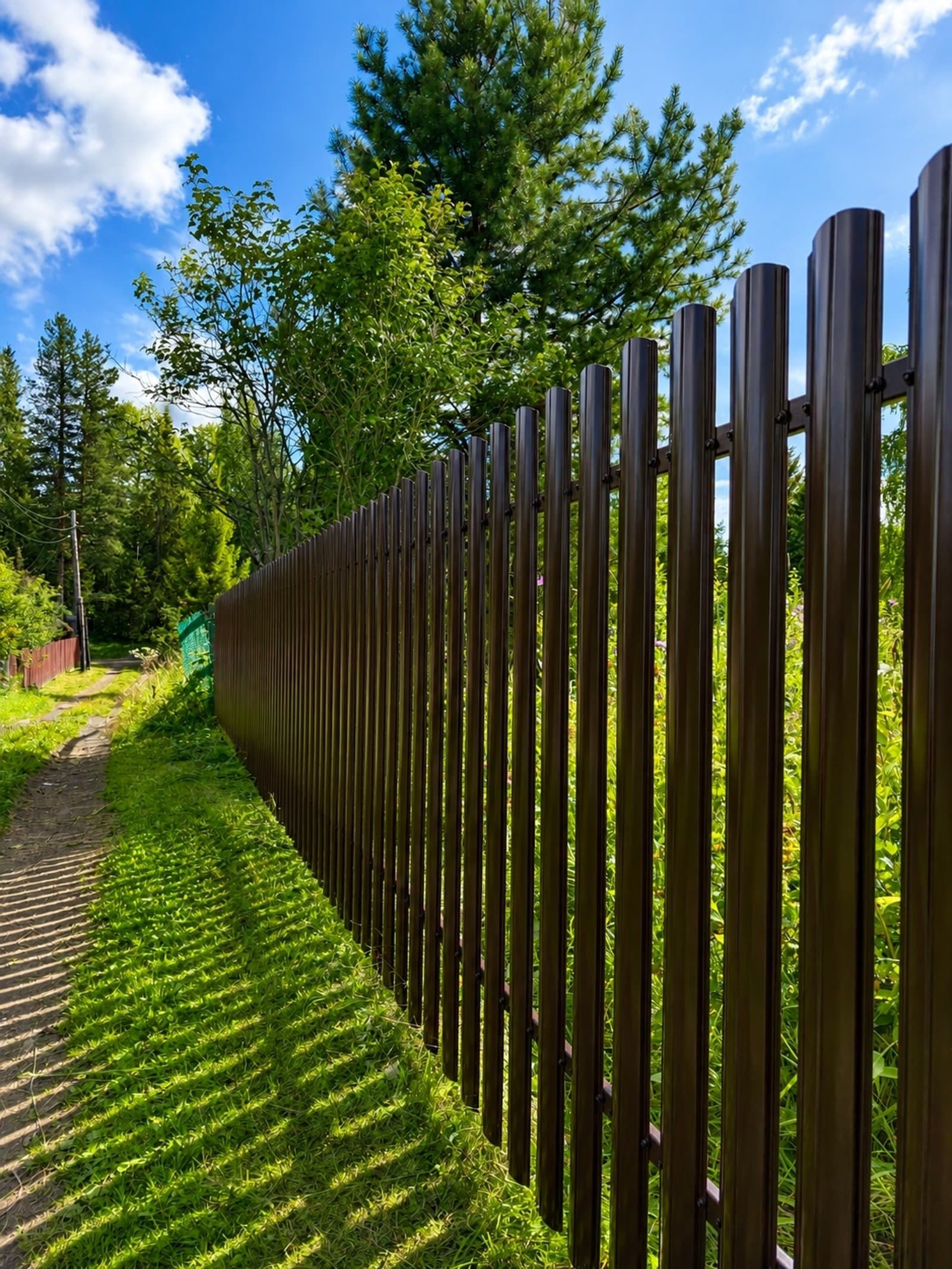 Забор из металлического штакетника в деревне Харлово Холмогорского района